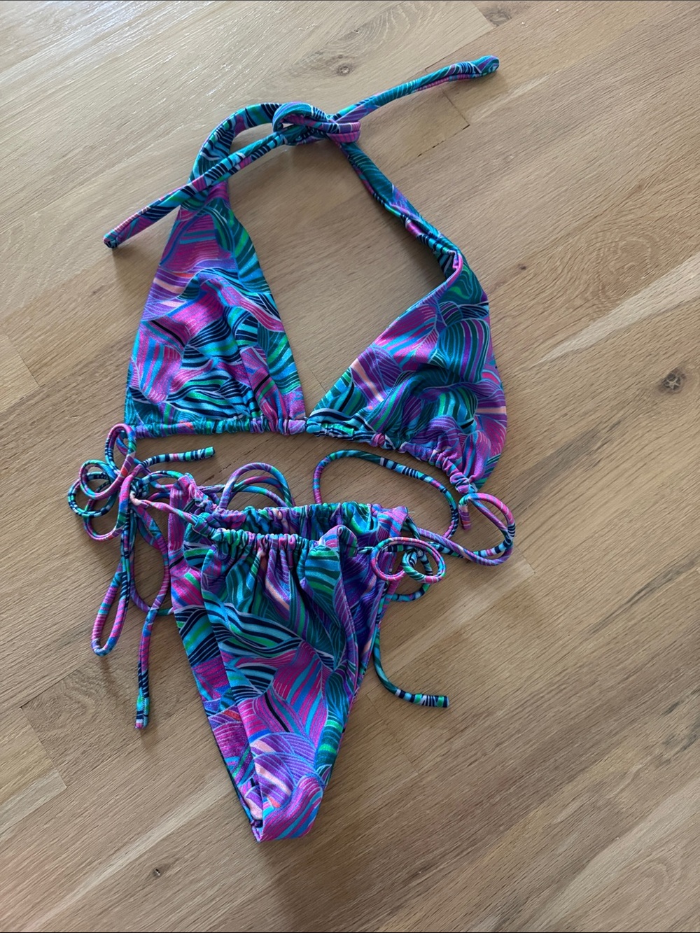 Adjustable Tie-Side Bikini Set in Teal, Purple & Pink